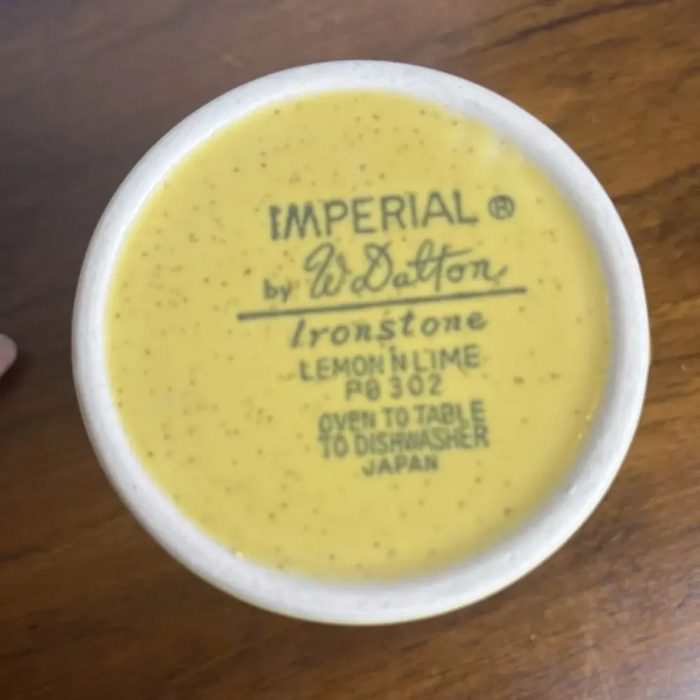 Imperial Ironstone Lemon N Lime Creamer By W. Dalton, Specked Yellow, Japan Made